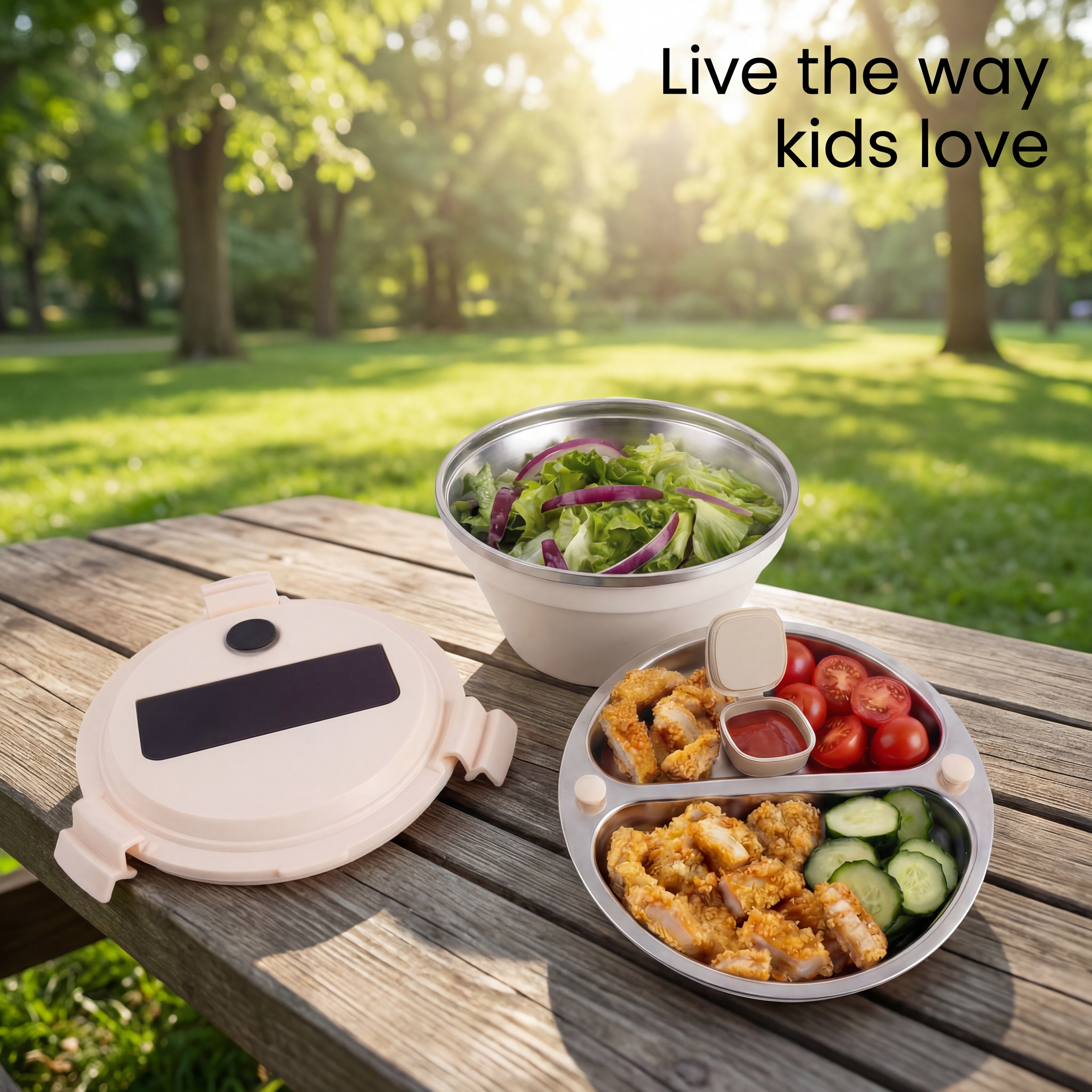 Kids Insulated Bento Salad Box – 304 Stainless Steel, 2-Layer Lunch Container with Compartments, Spoon & Thermal Bag