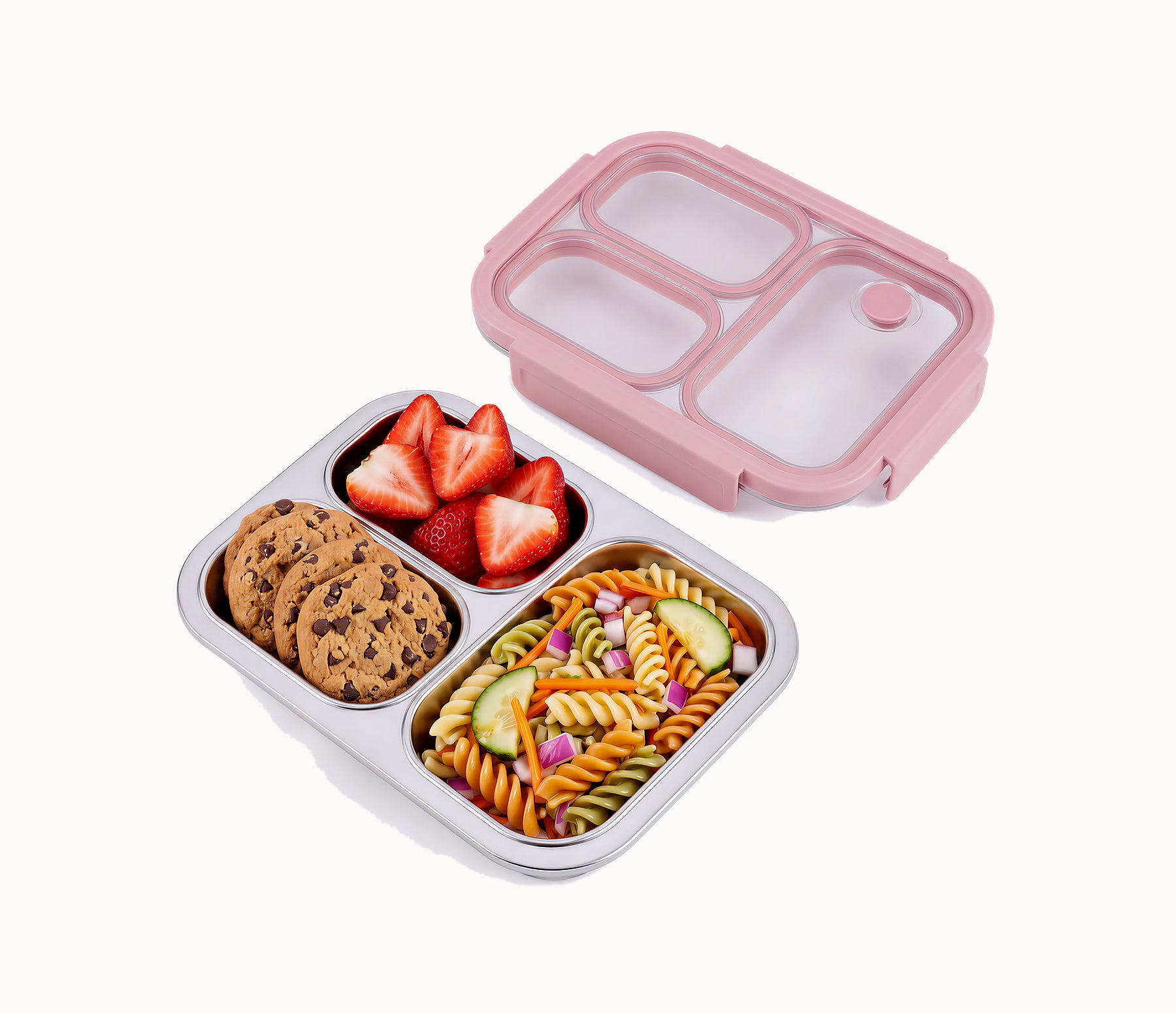 Pink lid stainless steel bento box