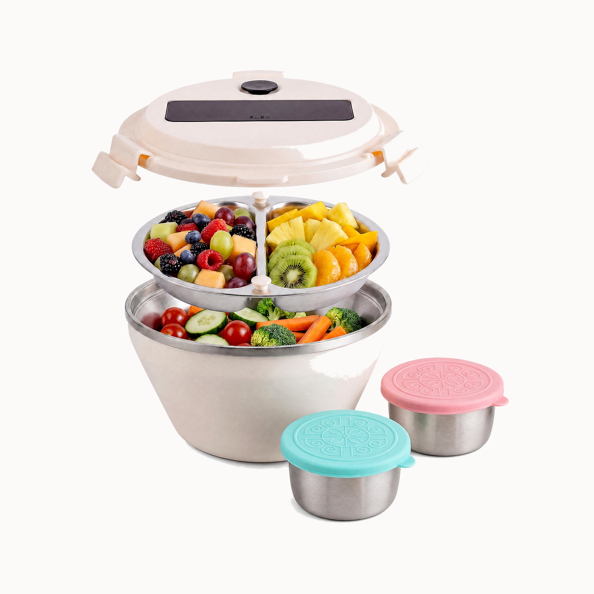 Double layer stainless steel salad bowl set